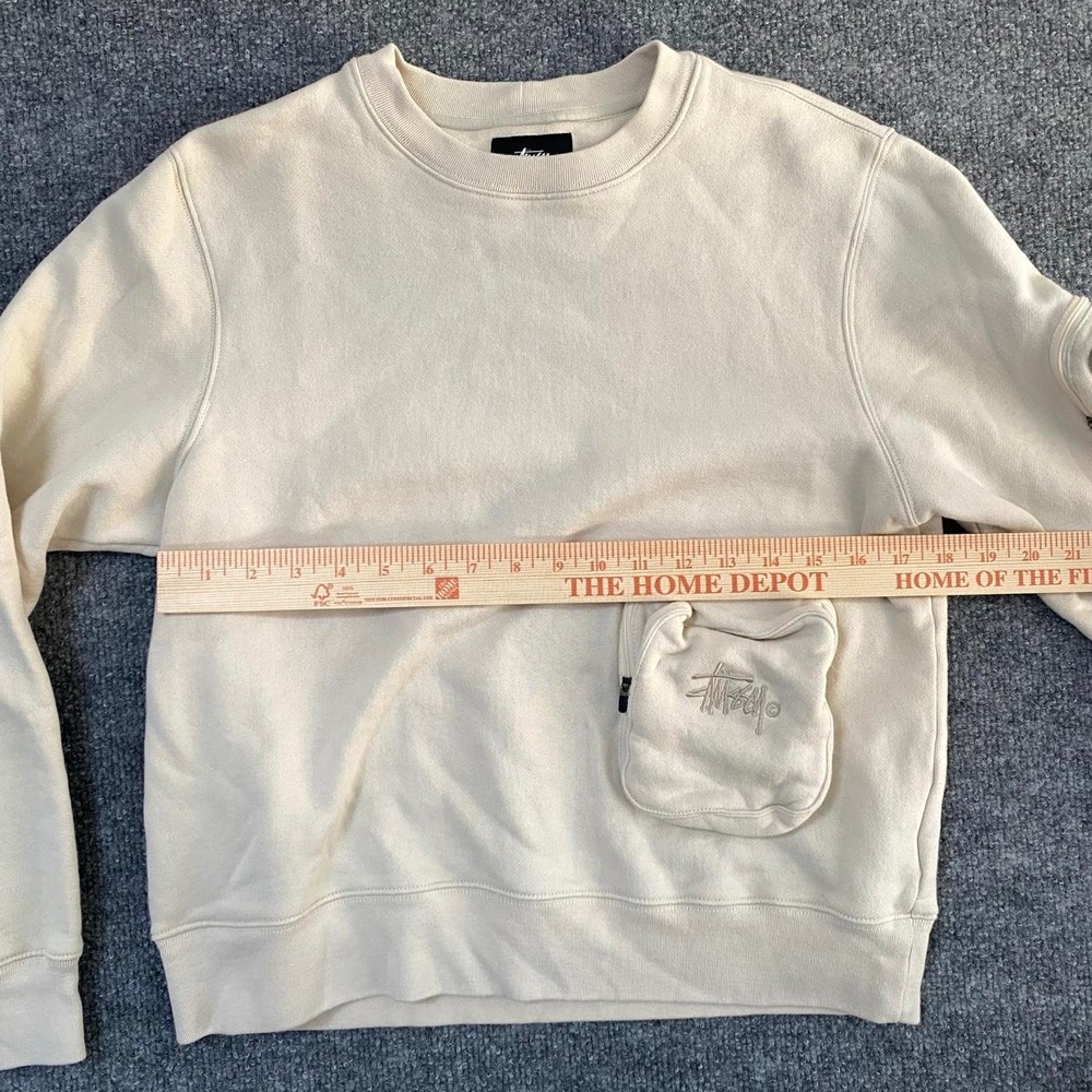 STÜSSY CREAM FRONT POCKETS CREWNECK PULLOVER SWEATSHIRT STREETWEAR SKATE CASUAL - Picture 6 of 8